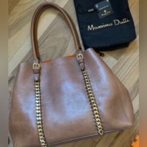 Massimo Dutti Caramel Work Tote Bag with Gold Chain detail